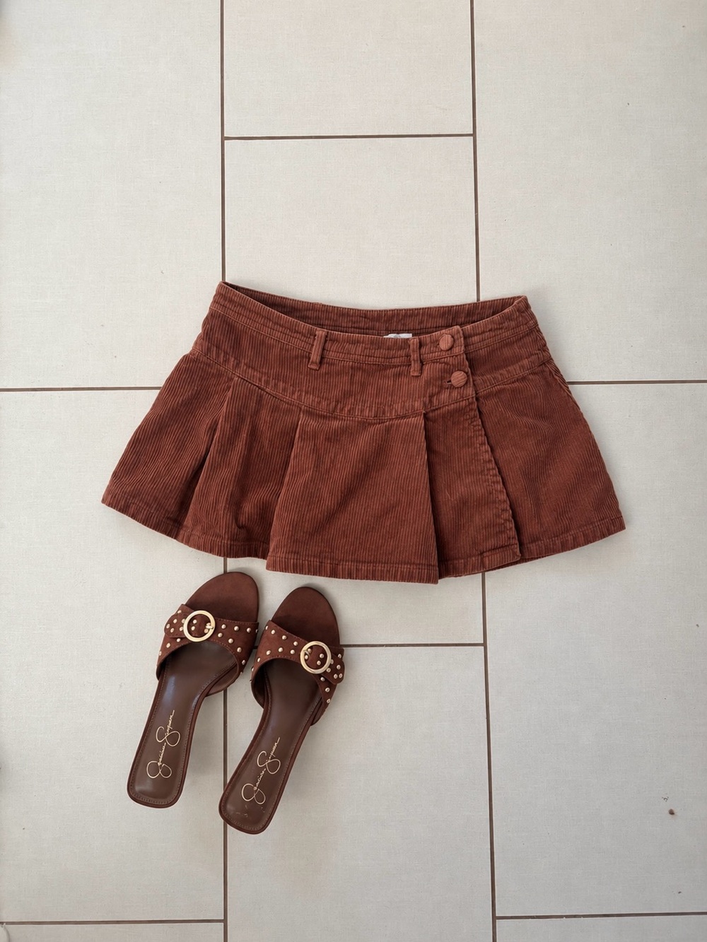Altar'd State Rust Brown Corduroy Pleated Mini Skirt